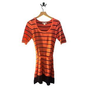 Motherhood Maternity Top Striped Coral Blue Belted Knit Short‎ Sleeve M